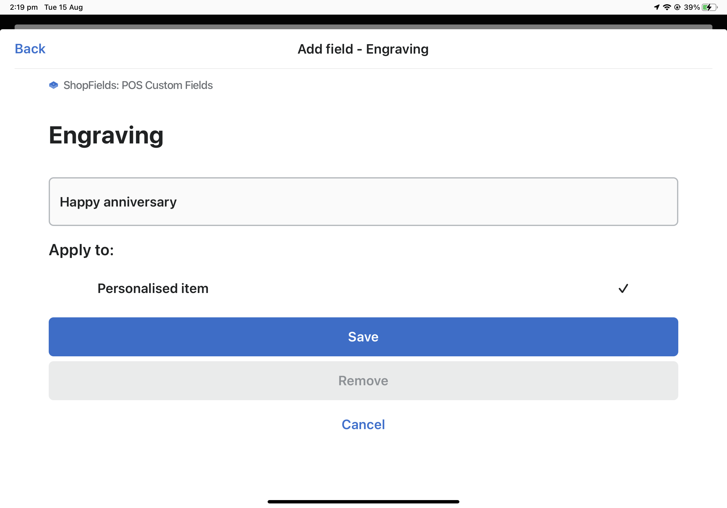 applying custom engraving message to shopify pos orders