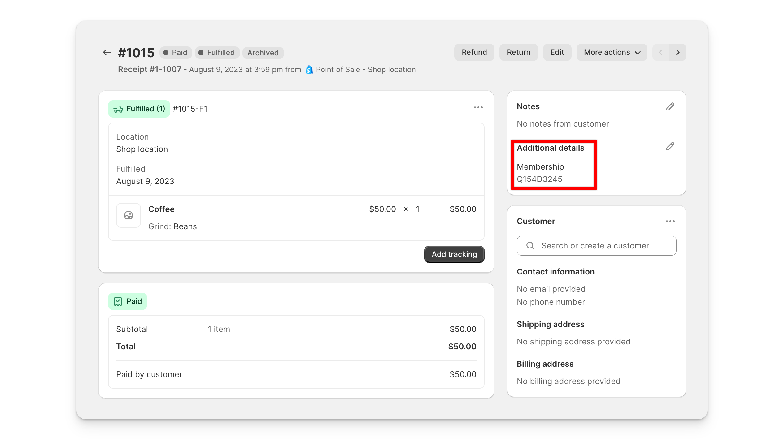 order attributes custom field example in shopify admin