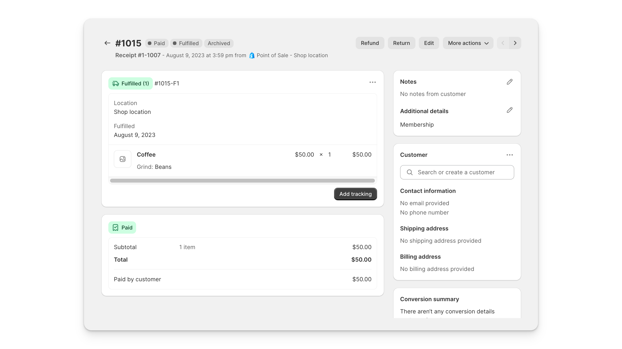 POS Custom Fields SHopify Order example
